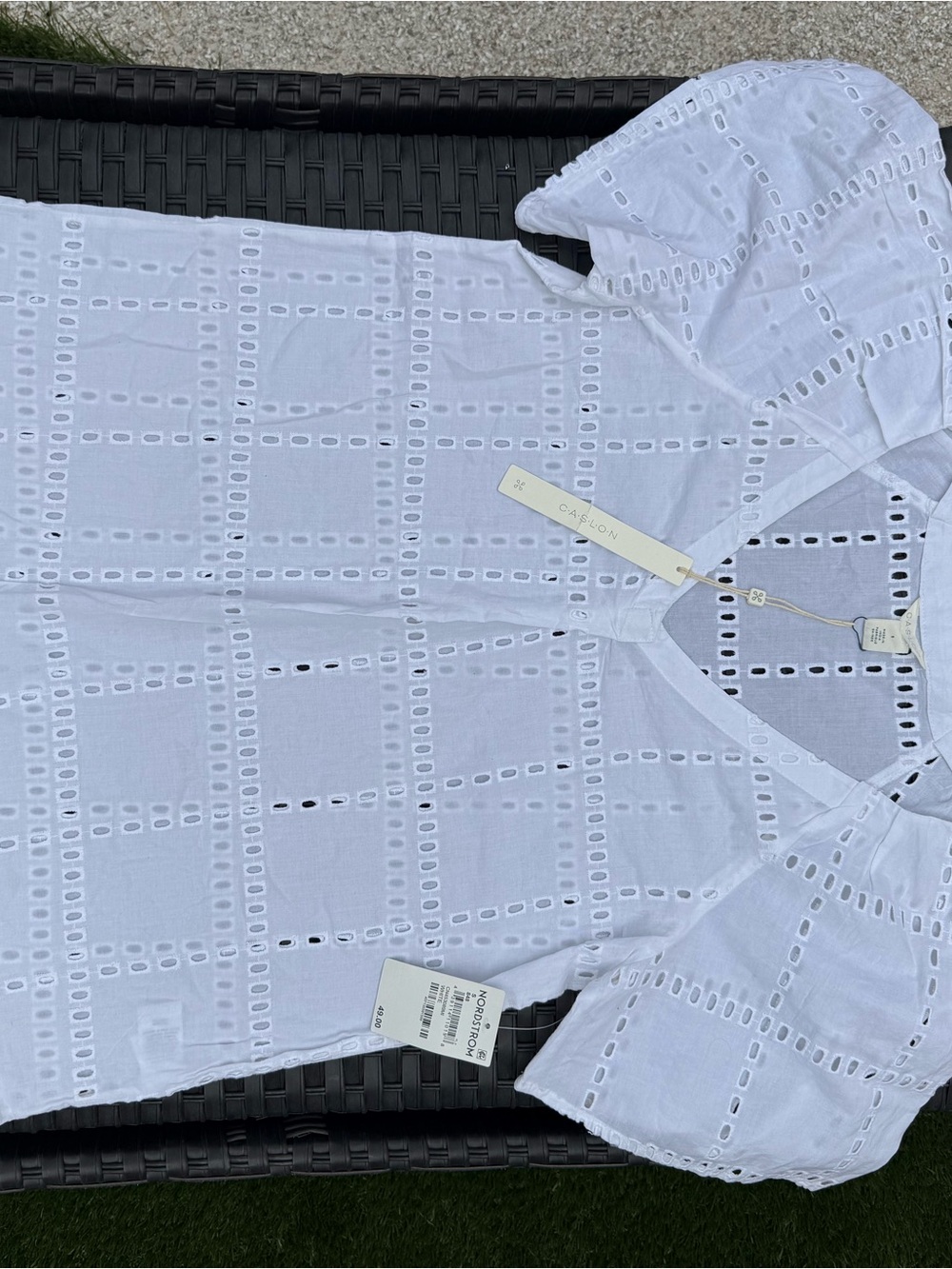 Caslon White Eyelet Short Sleeve Blouse Size S NWT Nordstrom $49